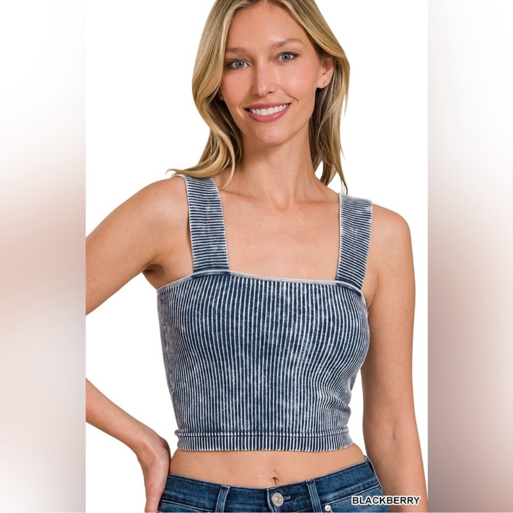 Zenana Ribbed Square Neck Crop Tank • Blackberry